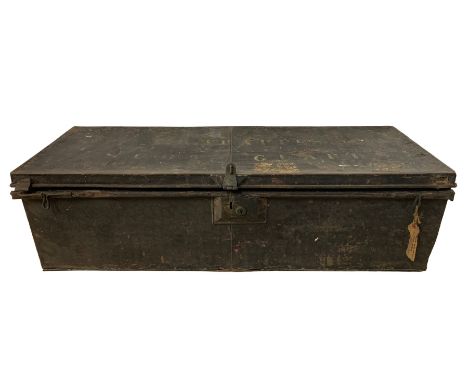 WW2 black painted military chest belonging to Capt. T.R. Trappes Lomax, (Trappes-Lomax, Thomas Byrnand), Scots Guards, L107cm