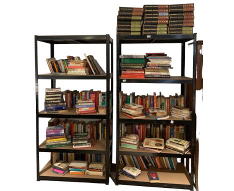 Quantity of assorted books including Encyclopedia, novels, reference books etc. on nine shelves