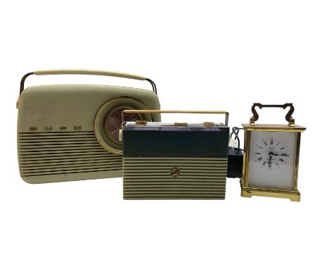 Vintage Bush radio, another Bush radio with main adaptor and a Acctim Westminster carriage clock (3)