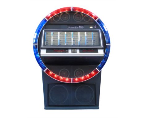 NSM Satellite 200 Vinyl Jukebox, the dramatic styling incorporates a ring of alternating blue and red lights which pulse in t