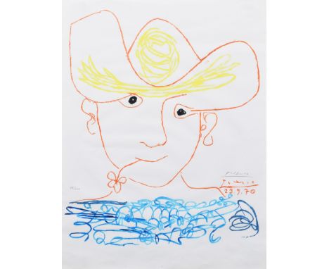 Pablo Picasso (Spanish, 1881-1973), "Un Homme avec une Fleur", 1970, signed and numbered 55/200 in pencil, colour lithograph,