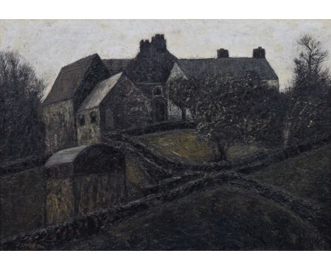 Jack Simcock (1929-2012), "The Farm", signed and dated '57, titled on verso, oil on board, 47 x 66.5cm, 18.5 x 26.5in, togeth