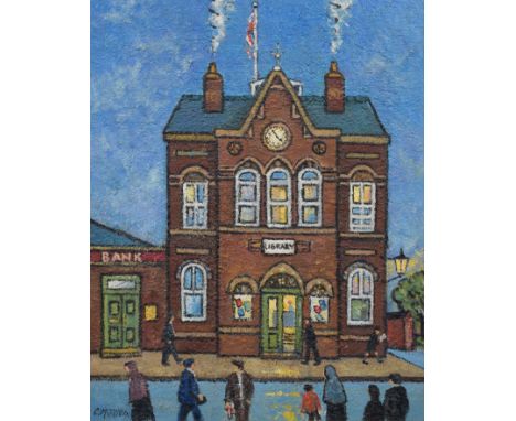 Charles M. Jones (1923-2008), "Pendlebury Public Hall", signed, titled on verso, oil on board, 49.5 x 39cm, 19.5 x 15.5in. Ar