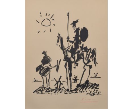 Pablo Picasso (Spanish, 1881-1973), "Don Quixote and Sancho Panza", signed in red crayon, lithograph, 56 x 42cm, 22 x 16.5in.