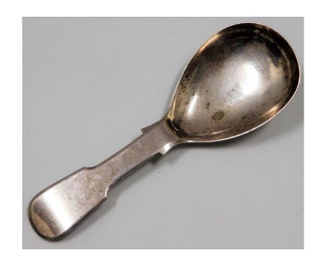 An 1857 early Victorian fiddle back Birmingham silver caddy spoon by George Unite, approx. 13.7g