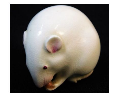 An antique Royal Worcester porcelain model of mouse eating seed 1.5in high