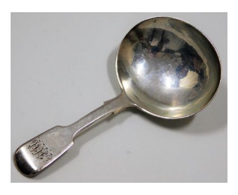 An 1842 London silver caddy spoon by Charles Lias, initialed MM, approx. 11.3g. Provenance: Originally from Treworgey Manor H