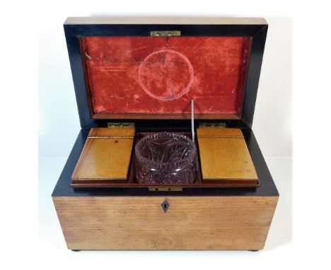 A 19thC. satinwood &amp; rosewood tea caddy, 13.125in wide x 8in deep x 6.45in high