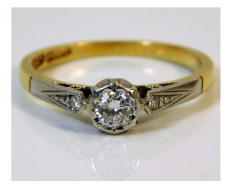 An antique 18ct gold ring with platinum set 0.25ct diamond, size L 1.9g 