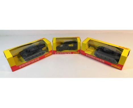 Three boxed Solido model military vehicles: Half Track M3; Tiger1; Panther (G) 