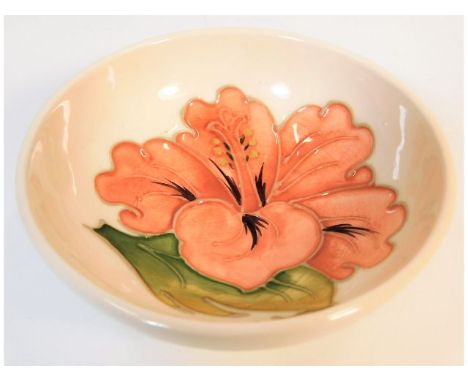 A Moorcroft pottery trinket hibiscus bowl 4.5in diameter