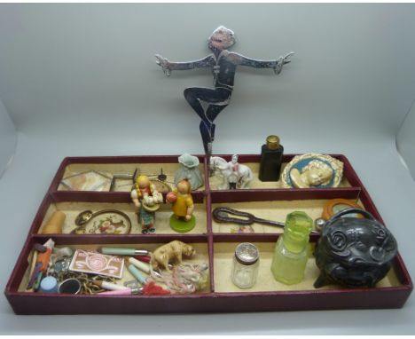 Scent bottles, shell purse, Art Nouveau trinket box, etc. 