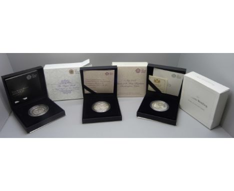 Three Royalty related silver proof coins, The Royal Birth, 2015, The Church of St Mary Magdalene Sandringham Estate and Plati