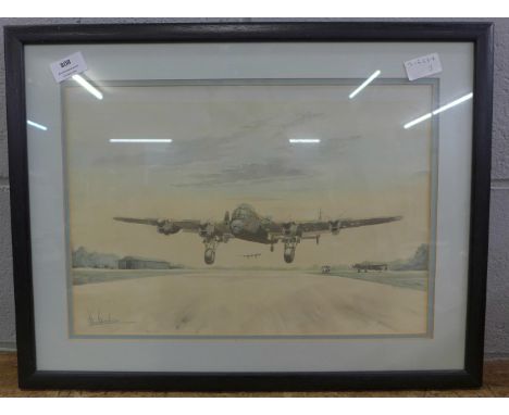 A signed John Larder Lancaster Bomber print, framed 