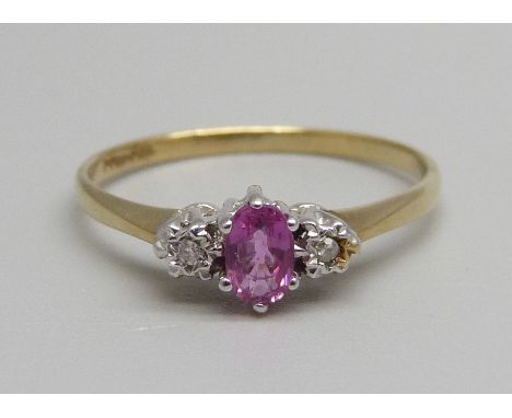 A 9ct gold, ruby and diamond ring, 1.6g, P 