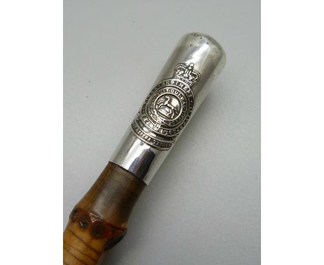 A silver mounted bamboo swagger stick, Kings Regiment, Liverpool 