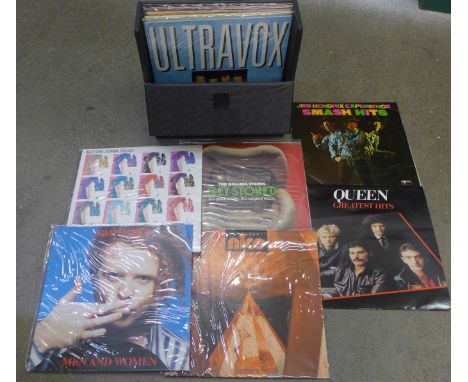 Ten 1970s and 1980s LP records, The Rolling Stones, Queen, Jimi Hendrix, U2, etc. 