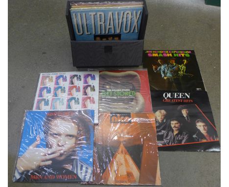 Ten 1970s and 1980s LP records, The Rolling Stones, Queen, Jimi Hendrix, U2, etc. 