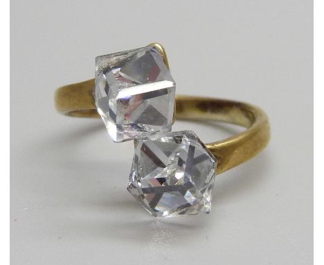 A designer style silver gilt and crystal ring, N 