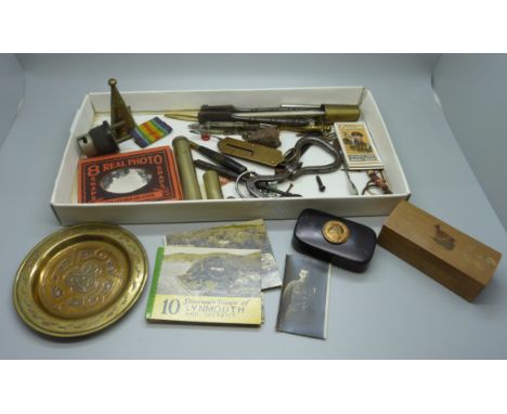 Assorted items, a War Department cylindrical container, snuff box, etc. 