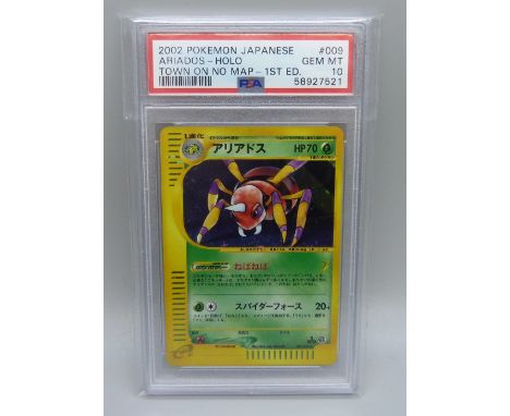 A 2002 Pokemon Japanese card, Ariados holo, Town on no map, first edition (PSA graded) 