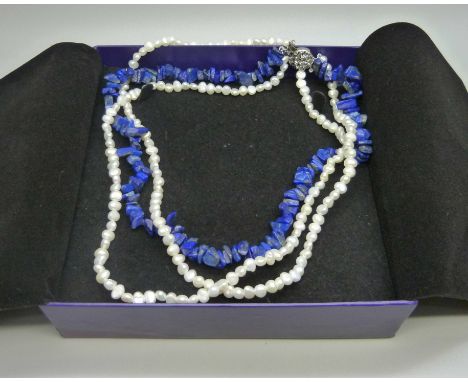Museum selection lapis lazuli and cultured pearl necklace 