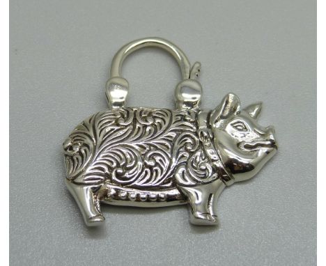 A silver and malachite pig padlock pendant/fastener 