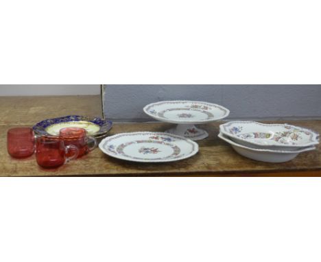 A set of Copeland Spode two oval fancy edge dishes, comport and plates with floral decoration (4), two Hammersley blue and gi