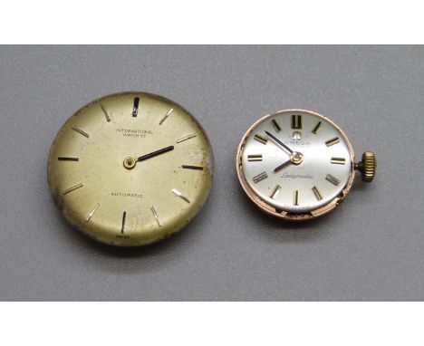 Two automatic wristwatch movements IWC and Omega, (lady's watches) 
