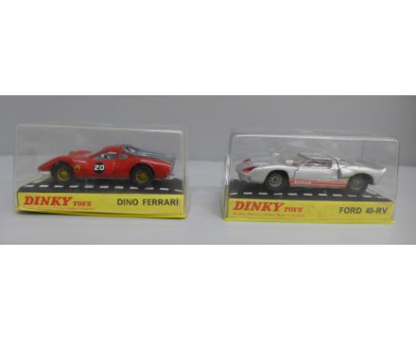 A Dinky Toys 216 Dino Ferrari and 132 Ford 40-RV, both in cases 