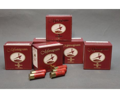One hundred and fifty Gamebore Monogram 12 bore shotgun cartridges, paper cased, all marked Frank R Gordon Agricultural Contr
