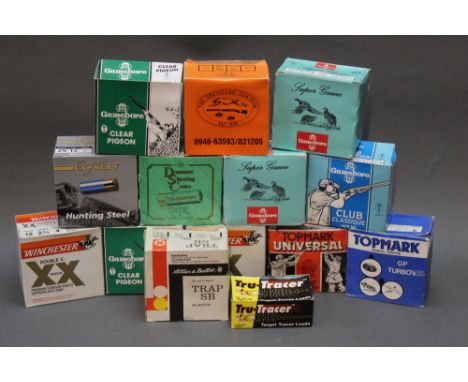 Fourteen boxes and part boxes of mixed 12 bore shotgun cartridges, to include The Greyhound Gun Club, Dunmore Shooting Centre