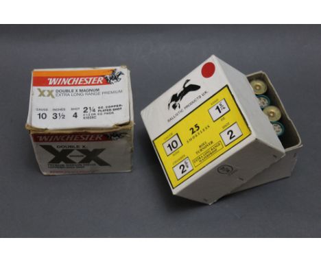 Thirty eight 10 bore shotgun cartridges, twenty three 2 5/8", fifteen 3 1/2".  SHOTGUN LICENCE REQUIRED.  WE CANNOT POST AMMU