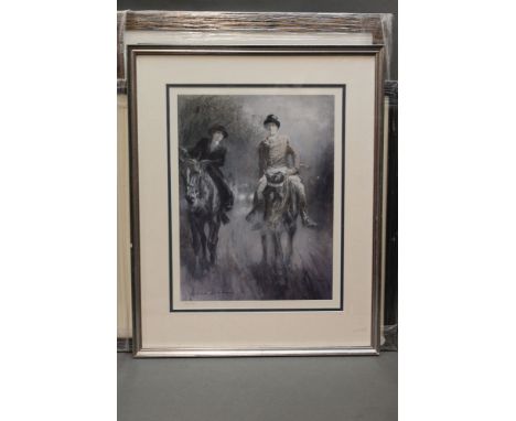 Gilbert Holliday a limited edition print "Love in The Mist" 104/500, 37 x 28 cm, framed and mounted, together with Munnings h