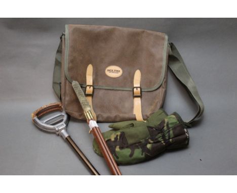 An 8 bore cleaning rod, together with a Jack Pike bag, a shooting stick and a pair of DPM mittens.