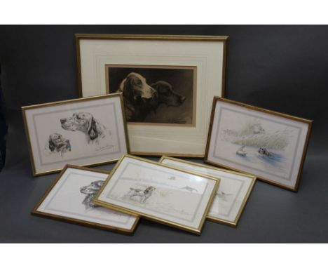 After Leon Danchin (1887-1938), five prints depicting Setters, spaniels etc, together with another Setter print. 