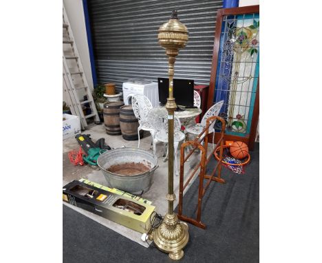 BRASS RISE AND FALL STANDARD LAMP