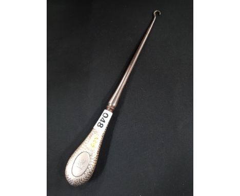 LARGE SILVER HANDLED BUTTON HOOK 