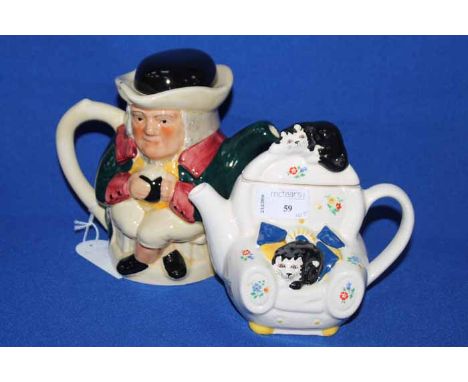 LOT OF CERAMICS AND GLASSincluding two Tony Wood character tea pots, oil lamp glass shade, etc