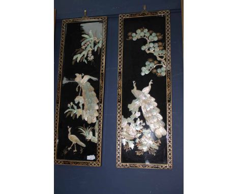 PAIR OF CHINESE MOTHER OF PEARL INLAID PANELS