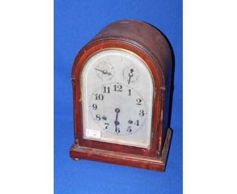 MAHOGANY CASED MANTEL CLOCKwith Arabic chapter ring, with two train movement 