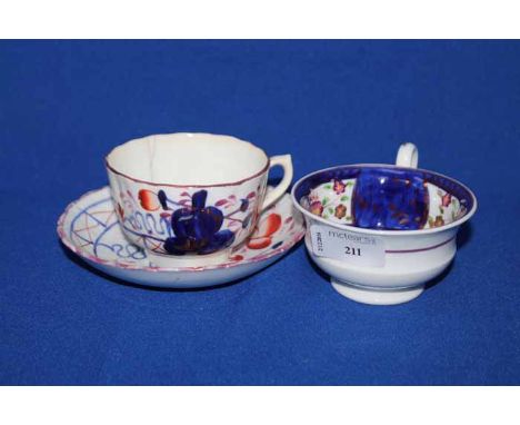 LATE 19TH CENTURY HAND PAINTED LUSTRE CERAMIC PLATESComprising blue and gilt painted dish, 7 side dishes, 6 cups, teapot and 