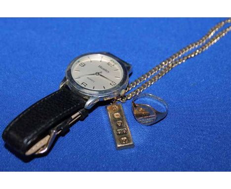 GENT'S HENLEY WRISTWATCHalong with a gold signet ring and a silver gilt ingot pendant on chain