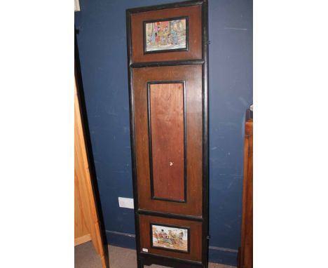 PANEL FROM CHINESE FOUR FOLD SCREEN with two ceramic painted panels, lacking central oblong panel 