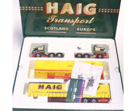 Manufacturer - Corgi | Description - 2 Tractor Units, Curtainside &amp; 40 FT Container Set - HAIG Transport | Stock Code - C