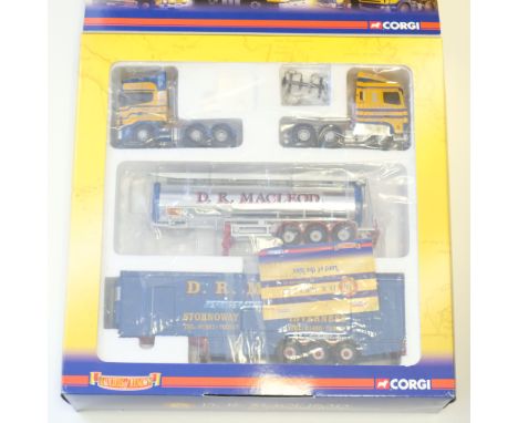 Manufacturer - Corgi | Description - 4 Piece Set DAF 95XF, Scania Topline, Tanker Trailer &amp; Reefer Trailer - D.R. Macleod