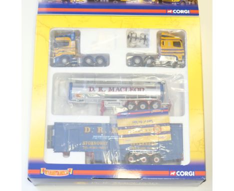 Manufacturer - Corgi | Description - 4 Piece Set DAF 95XF, Scania Topline, Tanker Trailer &amp; Reefer Trailer - D.R. Macleod