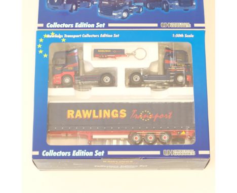 Manufacturer - Universal Hobbies | Description - 2 Tractor Unit Set Volvo &amp; Scania With Curtainside Trailer - Rawlings | 