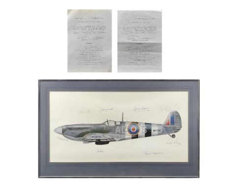 'In Memory of the Few', a framed limited edition print of a Supermarine Spitfire, signed by ten Battle of Britain pilots,limi