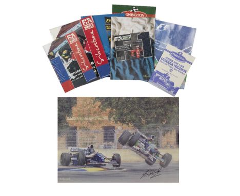 Grand Prix race programmes signed by drivers,comprising 1990 San Marino, (covers worn) signed by Senna, Berger, Gachot, Berna